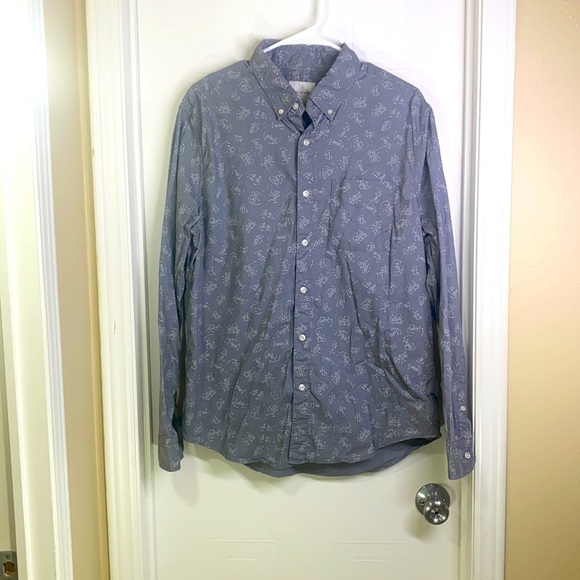 American Eagle - Gray Button Down & White Size L - Picture 1 of 7